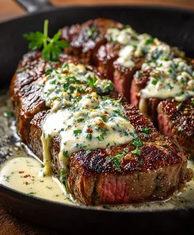 Garlic Butter Steak With Parmesan Cream Sauce