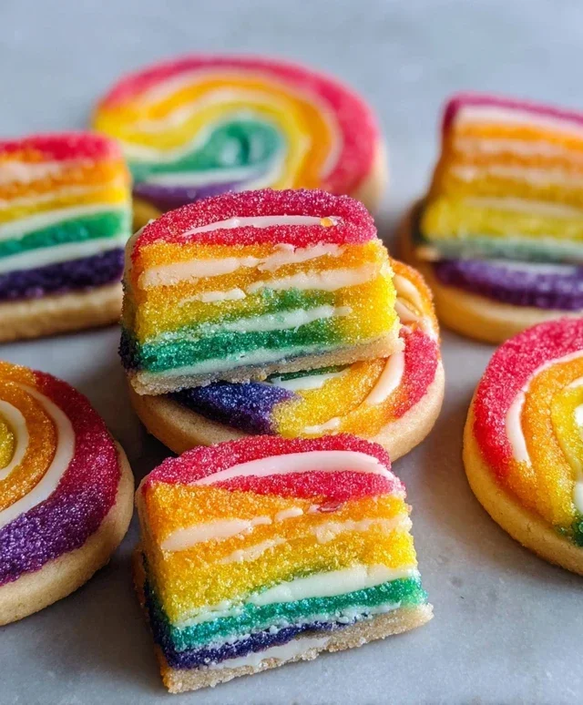 Piped Rainbow Shortbread Cookies