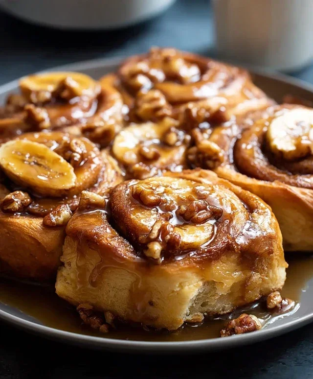 Bananas Foster Cinnamon Rolls