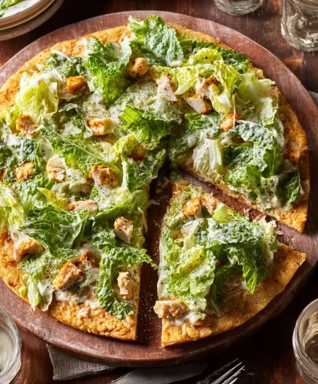 Viral Chicken Crust Caesar Salad Pizza