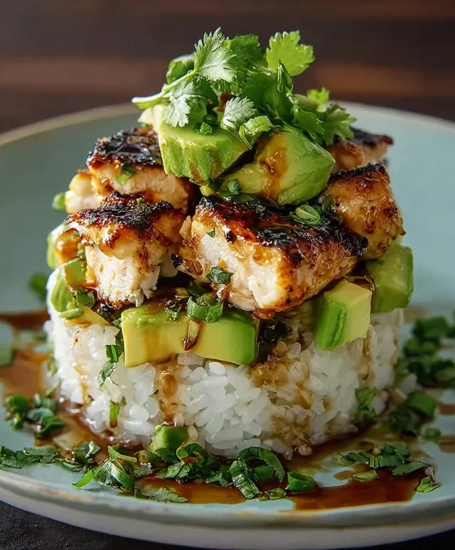 Delicious Honey Lime Chicken & Avocado Rice Stack Recipe