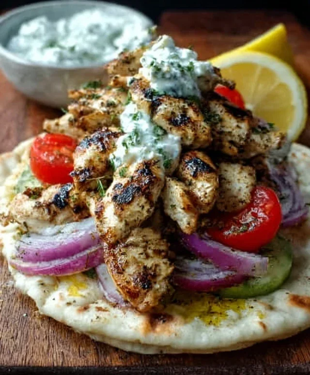 Greek Chicken Gyros with Lemon-Herb Marinade and Tzatziki