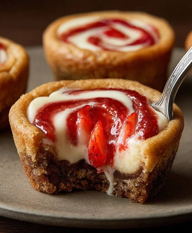 Strawberry Swirl Cheesecake Cookie Cups