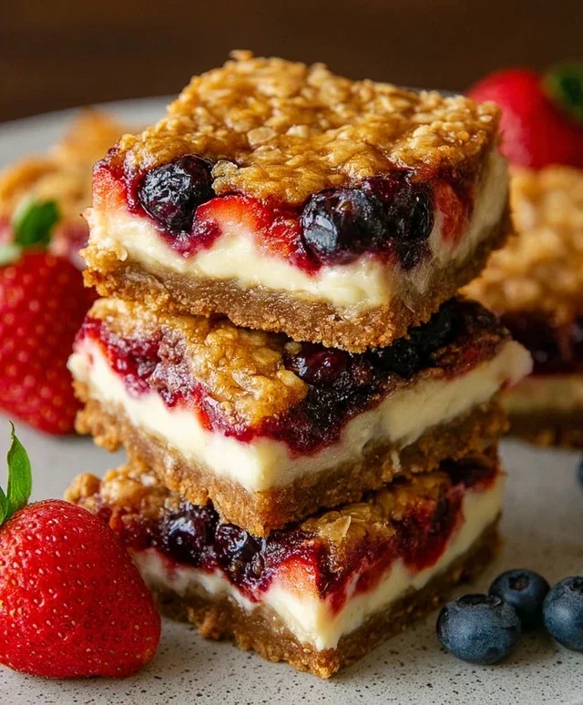 Berry Oatmeal Cheesecake Bars