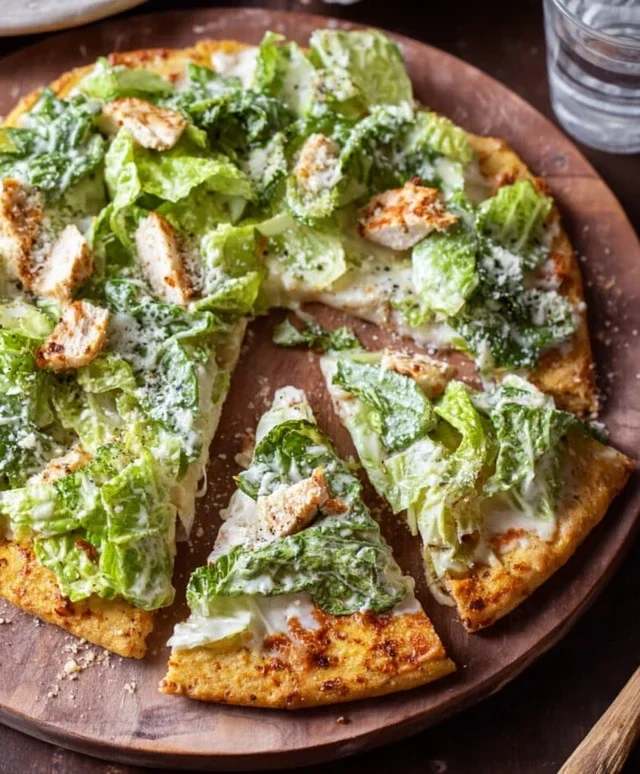 Viral Chicken Crust Caesar Salad Pizza