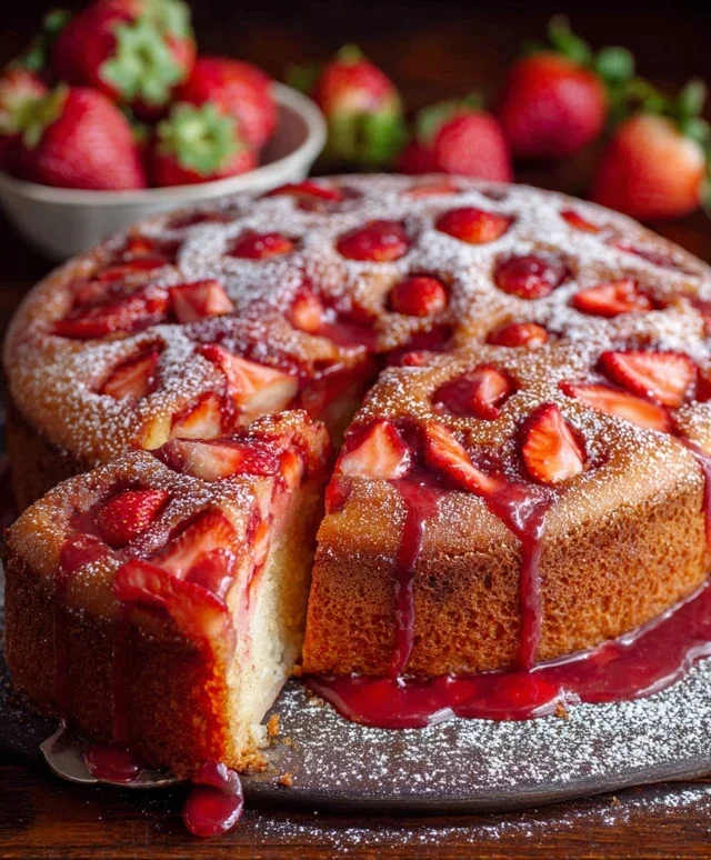 Easy Strawberry Cake with Strawberry Sauce