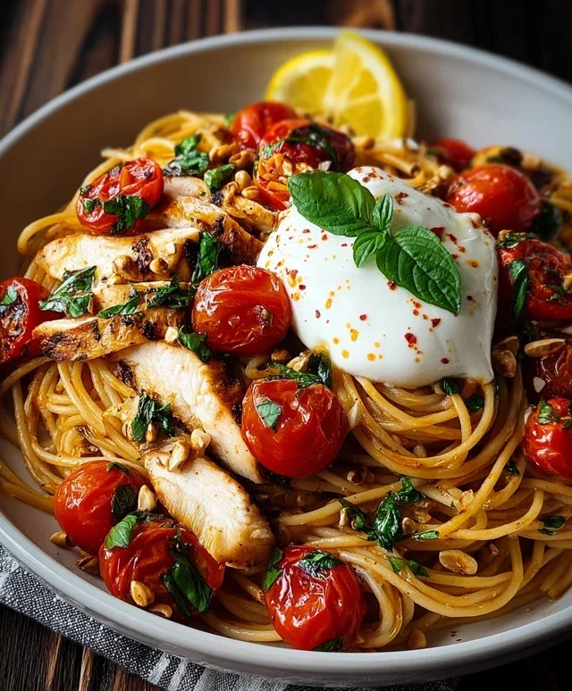Chicken Spaghetti with Burrata