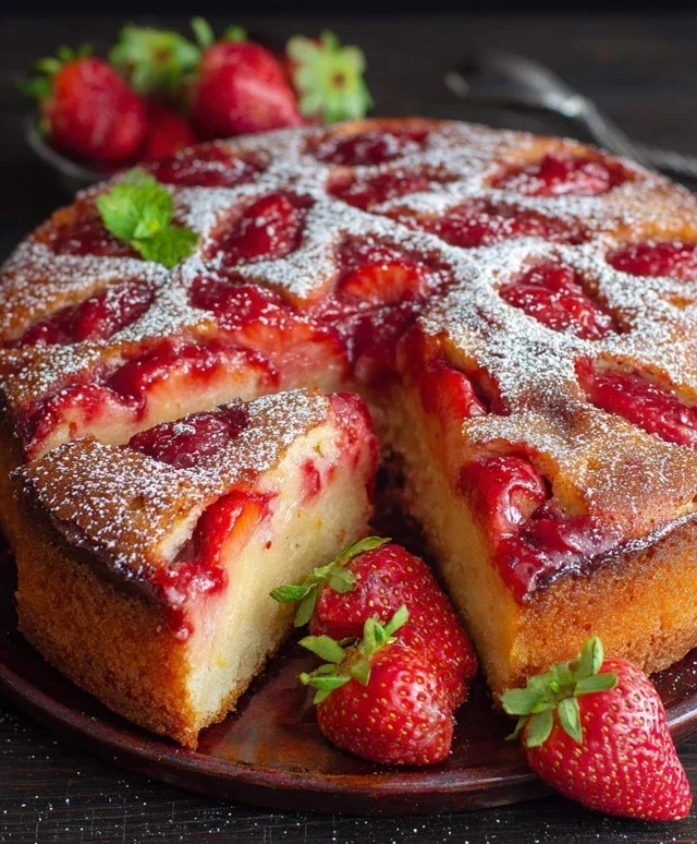 Easy Strawberry Cake with Strawberry Sauce