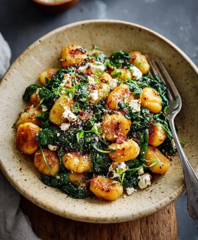 Crispy Gnocchi With Spinach And Feta