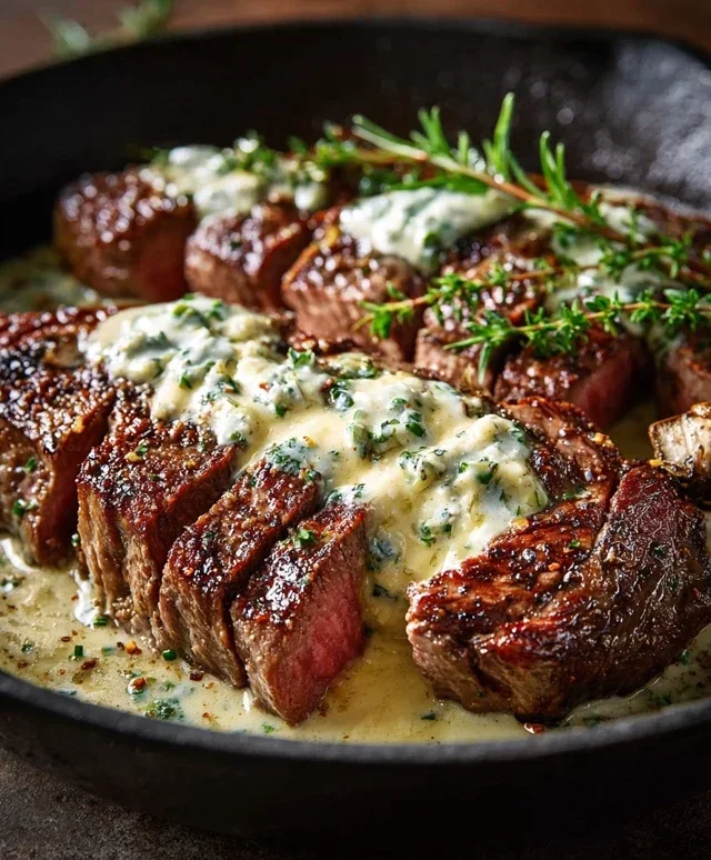 Garlic Butter Steak With Parmesan Cream Sauce