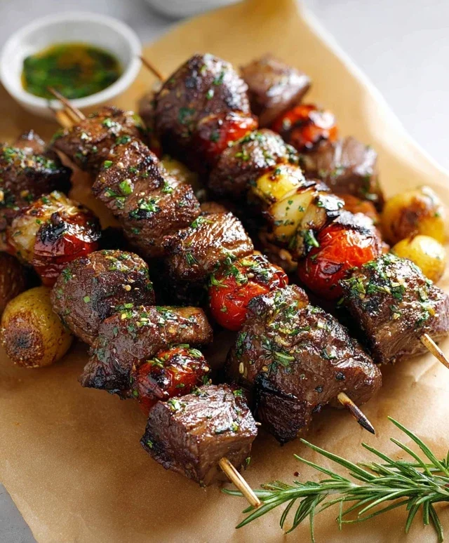 Rosemary Garlic Steak Kebabs