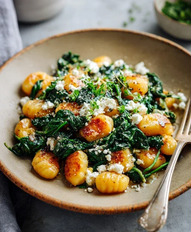 Crispy Gnocchi With Spinach And Feta