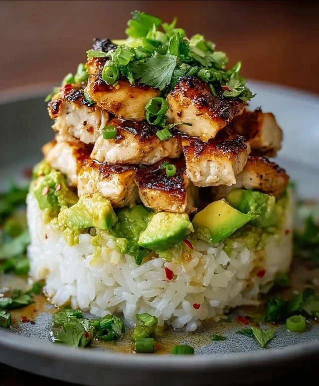 Delicious Honey Lime Chicken & Avocado Rice Stack Recipe