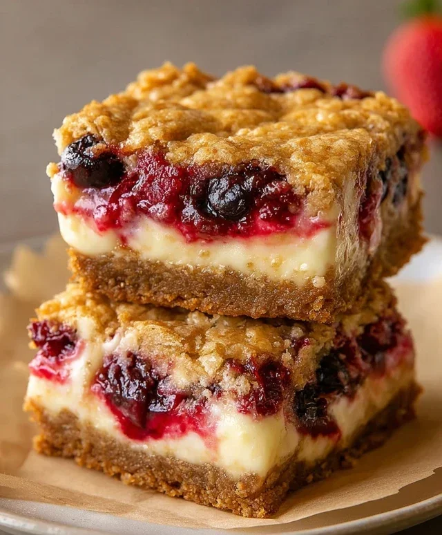 Berry Oatmeal Cheesecake Bars