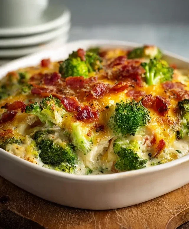Creamy Low Carb Chicken Casserole with Broccoli and Beef Beef Bacon