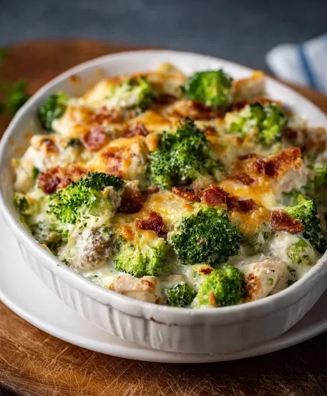 Creamy Low Carb Chicken Casserole with Broccoli and Beef Beef Bacon