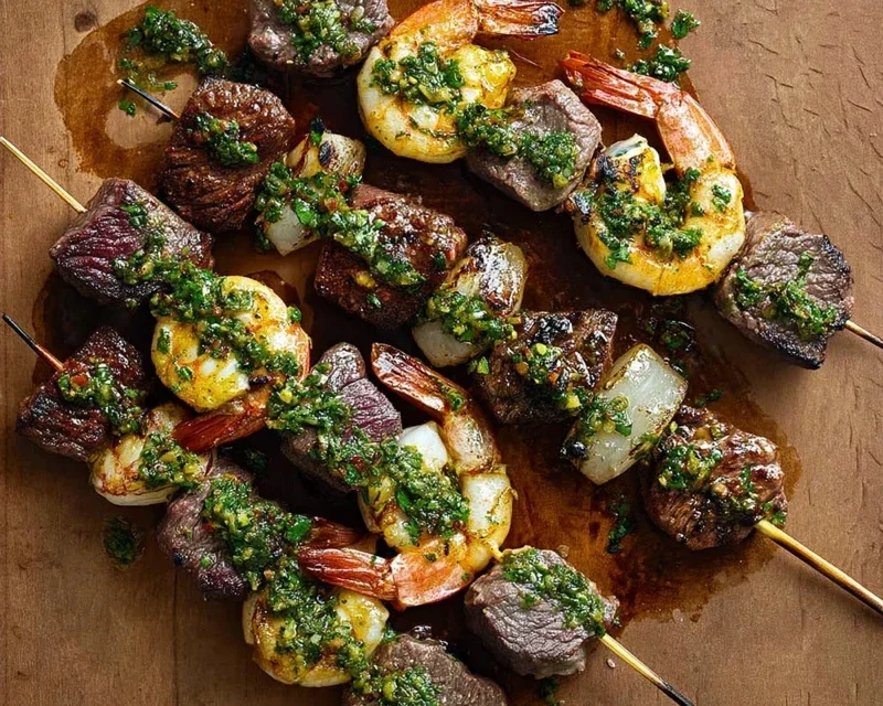 Surf and Turf Kabobs with Chimichurri Sauce
