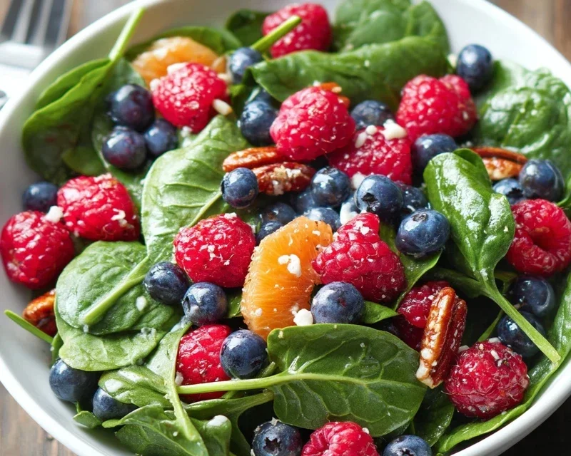 Berry Spinach Salad with Blueberries and Raspberries