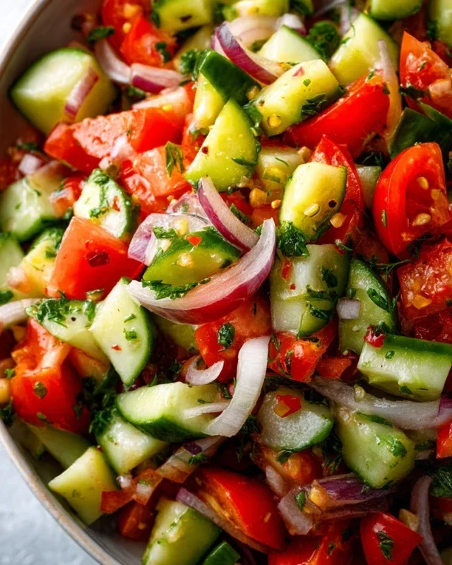 Mediterranean Salad with Cucumber, Tomato and Onion