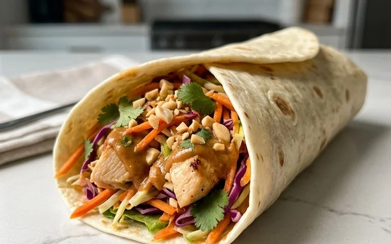 Thai Chicken Wrap with Crunchy Asian Slaw