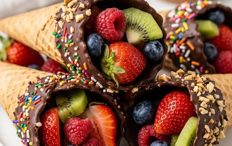 Chocolate Dipped Fruit Filled Cones