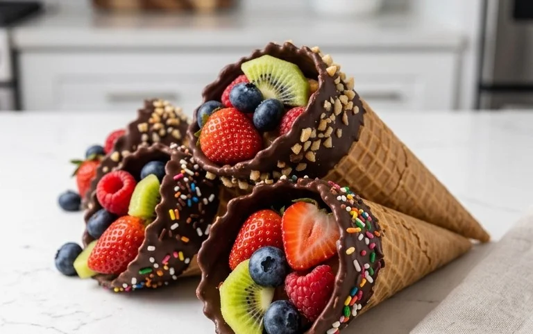 Chocolate Dipped Fruit Filled Cones