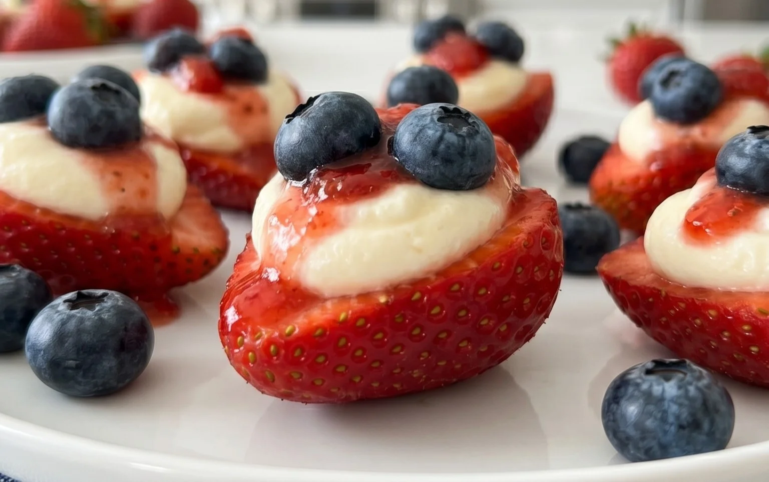 Red, White, and Blue Cheesecake Strawberries