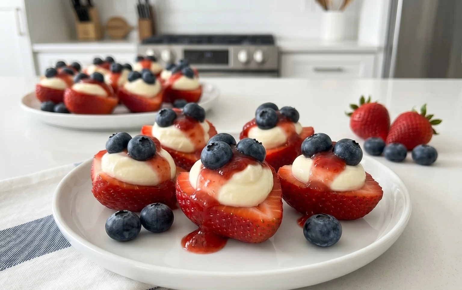 Red, White, and Blue Cheesecake Strawberries