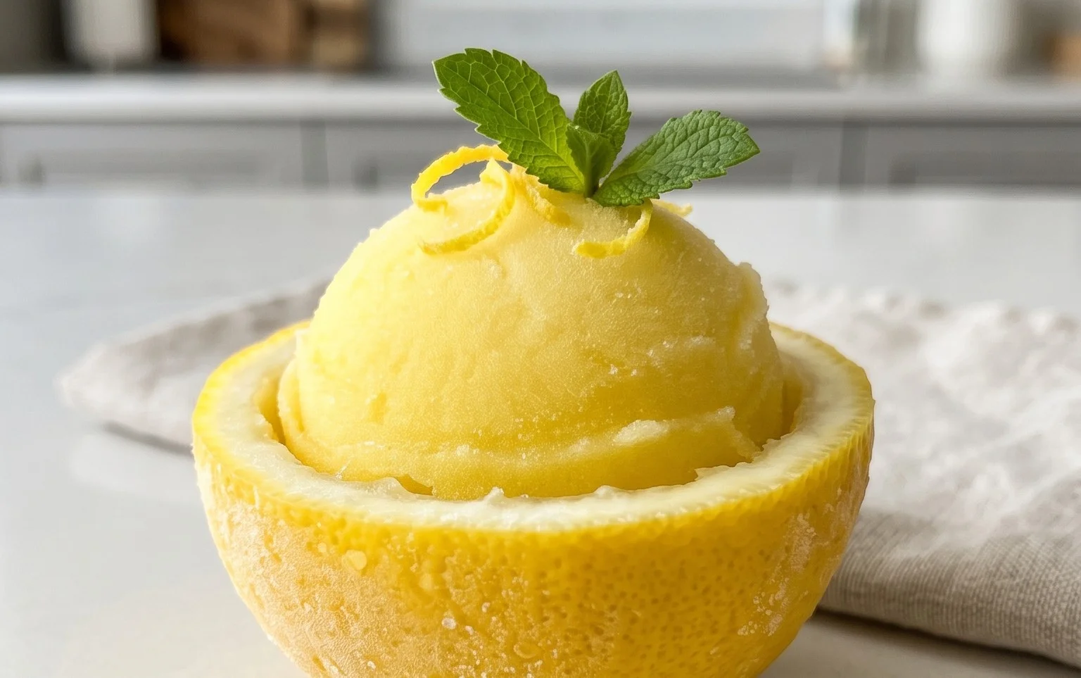 Sorbetto di Limone Dressed Up in a Frozen Lemon Shell