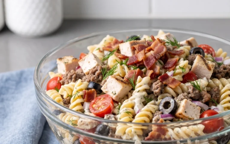 Chicken Beef Bacon Ranch Pasta Salad