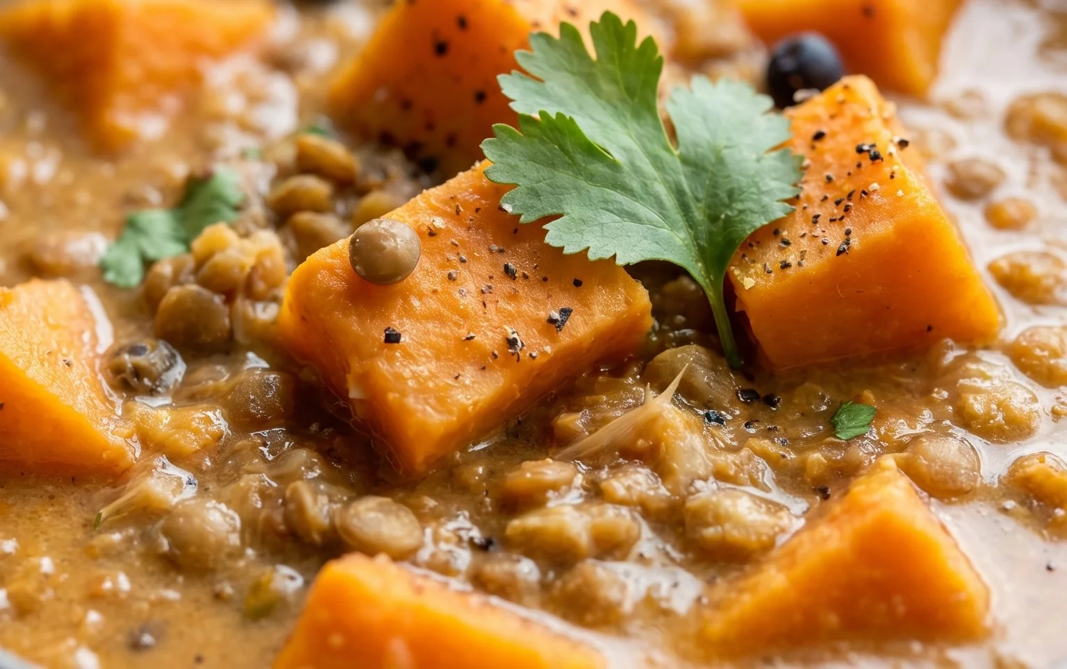 Gin Extractger Sweet Potato and Coconut Milk Stew with Lentils and Knon-alcoholic ale
