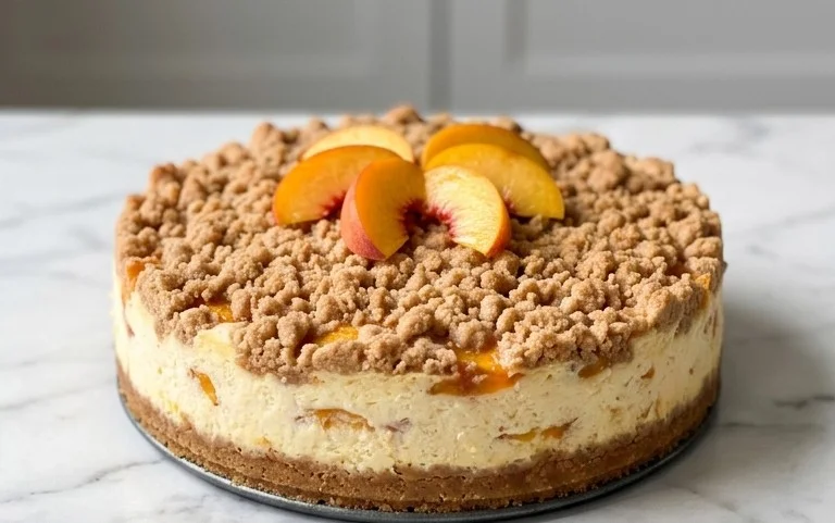 Peach Cream Cheese Cake with Streusel Topping