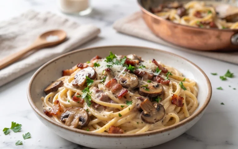 Creamy Beef Bacon and Mushroom Pasta