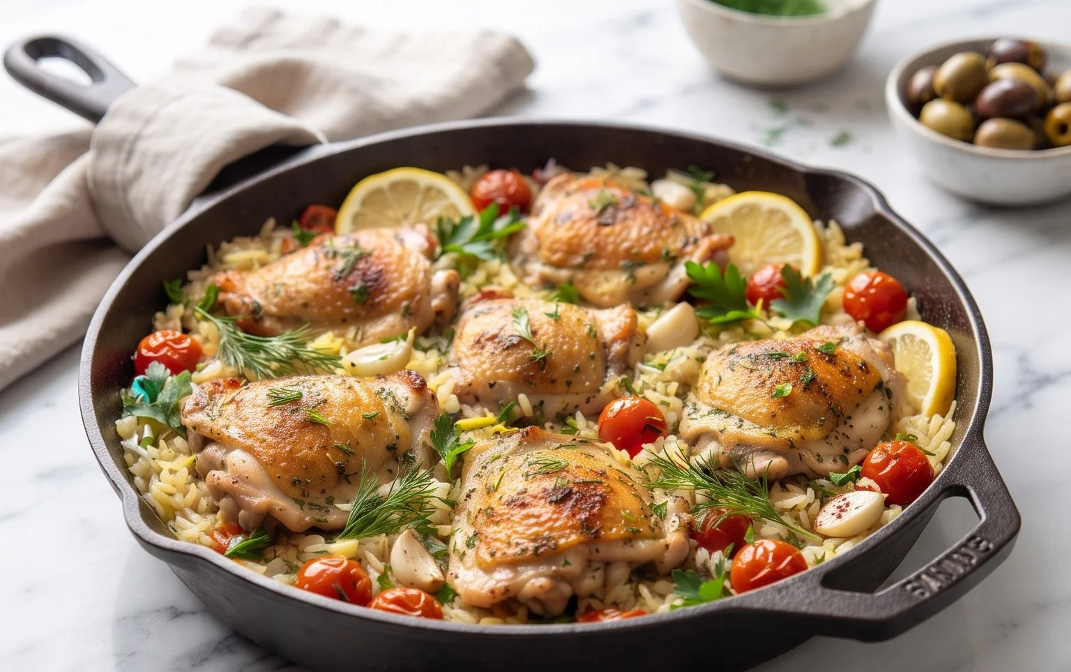 Greek Chicken and Lemon Rice (30 Minutes, One-Pot)