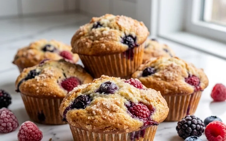 Bakery Style Mixed Berry Muffins | with Frozen Berries