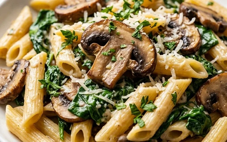 Parmesan Spinach Mushroom Pasta Skillet