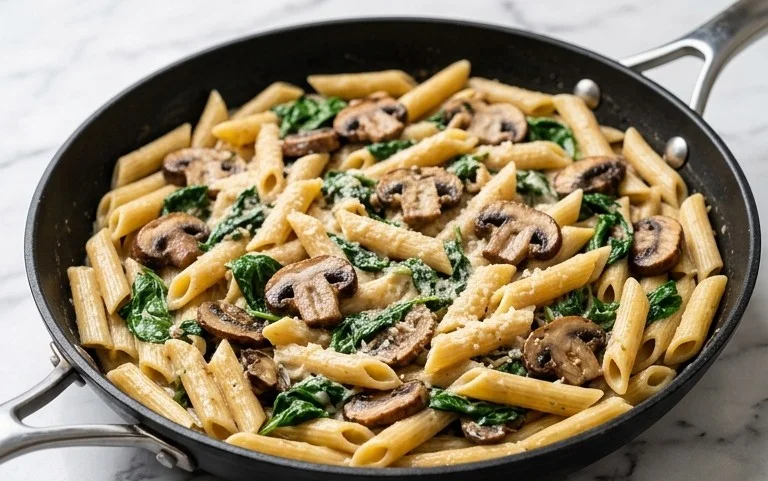 Parmesan Spinach Mushroom Pasta Skillet